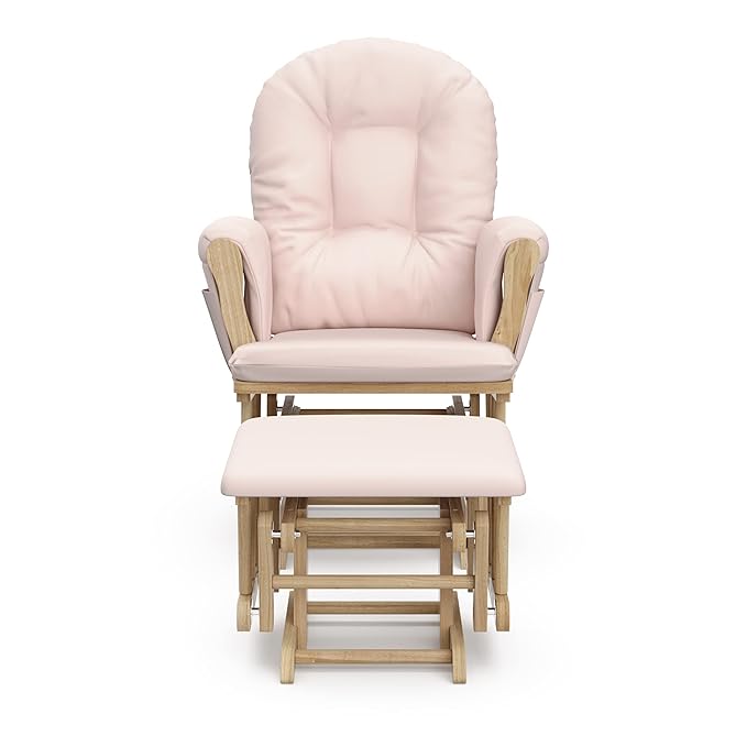 Storkcraft Premium Hoop Glider & Ottoman (Natural/Pink) — GREENGUARD Gold Certified Nursery Glider, Solid Wood Craftsmanship, Smooth-Gliding Nursery Chair and Ottoman, Award-Winning