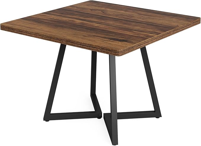 Tribesigns Square Dining Table for 6, 31.5" Industrial Dinner Table with Metal Base, Kitchen Table for Dining Room, Small Space, Apartment, Rustic Brown & Black