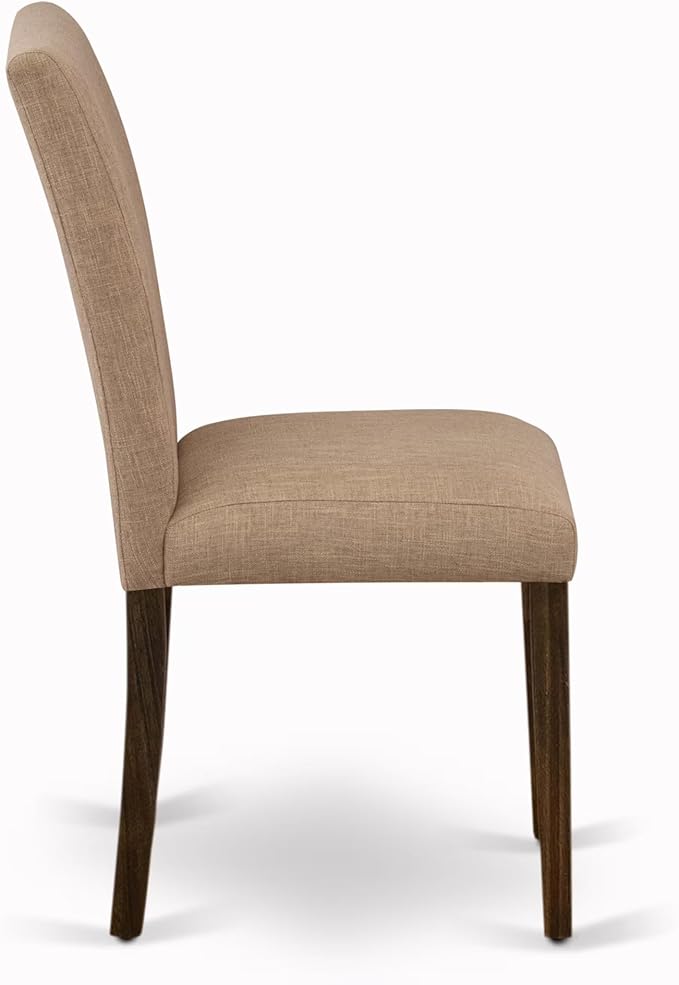 East West Furniture V777AB747-9 9 Piece Dining Room Table Set Includes a Rectangle Kitchen Table with V-Legs and 8 Light Sable Linen Fabric Parsons Dining Chairs, 40x72 Inch, Multi-Color