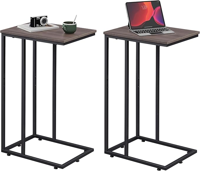WLIVE Side Table Set of 2, C Shaped End Table Sets, Small Sofa Side Tables Bedroom, Living Room, Home Office, 2-Tier Couch Bedside Table for Small Spaces, A-Grey