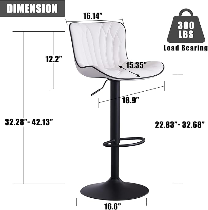 YOUNIKE White Bar Stools Set of 4 Modern Swivel Counter Height Bar Chair with Back Adjustable Kitchen Island Faux Leather Padded Barstools taburetes de bar Breakfast sillas para barra de cocina 4PCS
