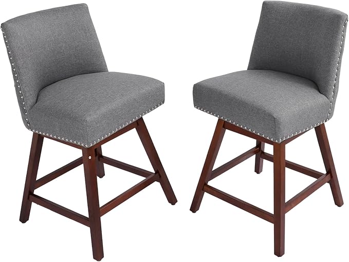 Counter Height Barstools Set of 4,360° Swivel Bar Stools with Back,26 inch Modern Counter barstools,Upholstered Bar Tall Stools for Kitchen Counter,Kitchen Island,Bar, Home (Dark Gray, SET OF 4)