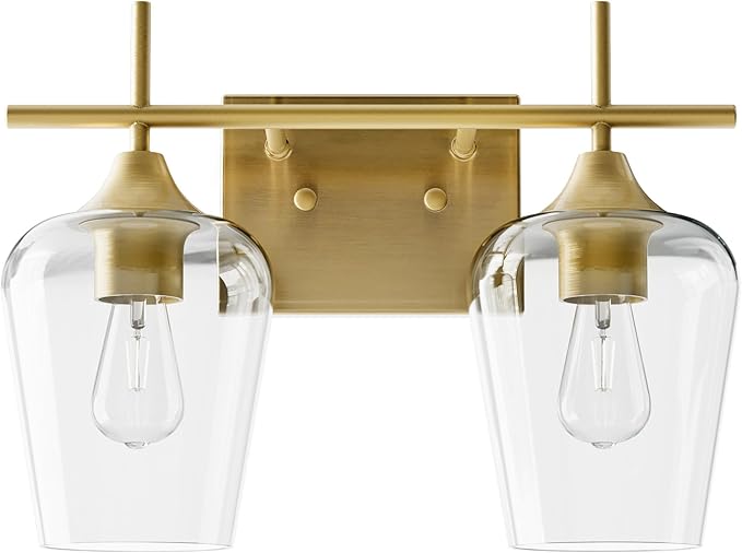 VONLUCE Bathroom Vanity Light, 2 Light Bathroom Light Fixture Over Mirror, Bathroom Wall Lamp with Clear Glass, Modern Gold Vanity Lighting fixtures for Bathroom, Bedroom, Hallway