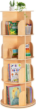 Rotating Bookshelf Kids, 360 Display 4 Tier Spinning Bookshelf Tower Stackable Solid Wood Book Shelf Rotating, Revolving Bookcase Floor Standing Bookcase Storage Display Rack for Kids&Adults, Pine
