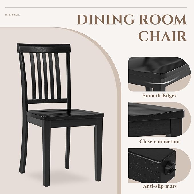 COLAMY Wooden Dining Room Chairs Set of 4, Spindle High Back Windsor Kitchen Side Chair, Farmhouse Dining Chairs for Kitchen, Dining Room, Black