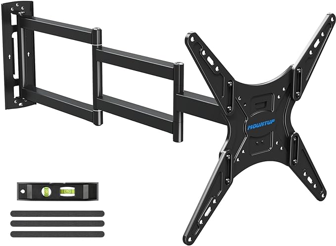 MOUNTUP Long Arm TV Wall Mount for Most 26-65 Inch TVs, Corner TV Mounts with 37.4 Inch Extension Arm, Smooth Swivel Tilt Single Stud Full Motion Bracket Max VESA 400x400mm, Holds to 77 lbs, MU0047
