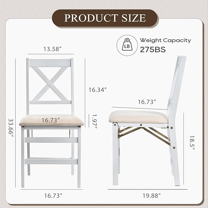 COLAMY Folding Dining Chairs Set of 2 – White Wooden Dining Room Chairs for Small Spaces, Pre-Assembled, Space Saving Kitchen & Dining Room Furniture, Indoor Outdoor Use