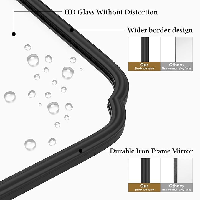 18X24 Inch Black Mirror for Wall with Metal Frame Rectangular Rounded Bathroom Vanity Mirror Anti-Rust, Hangs (Black 18" x 24")