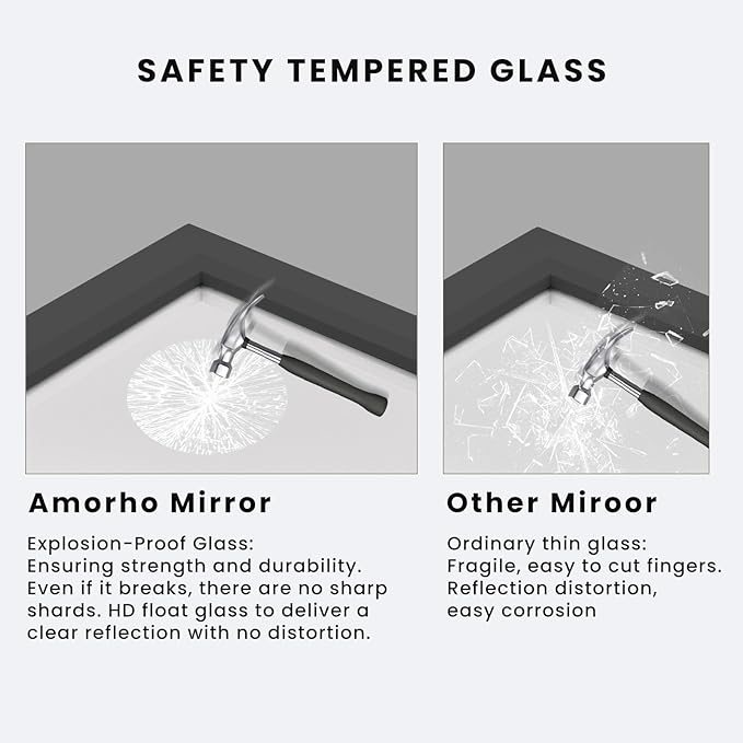 Amorho Black Bathroom Mirror, 60 X28 Inch Thick Metal Framed Wall Mirrors for Over 2 Sinks, Bedroom, Living Room, Entryway, Large Rectangle Wall-Mounted Mirrors.