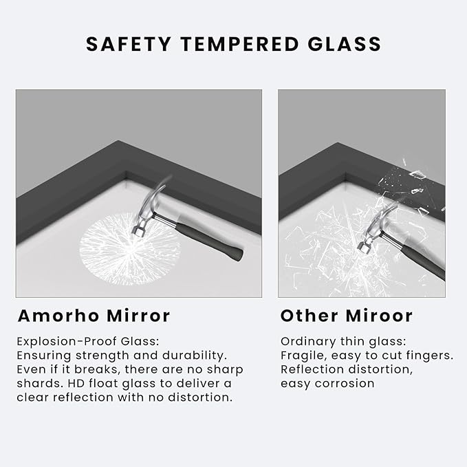 Amorho Black Bathroom Mirror, 24x30 Inch Thick Metal Framed Wall Mirrors for Over Sink, Bedroom, Living Room, Entryway, Rectangle Wall-Mounted Mirrors(Horizontal/Vertical).