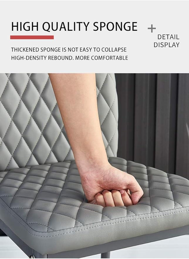JT Modern Minimalist Dining Chair Fireproof Leather Sprayed Metal Pipe Diamond Grid Pattern Restaurant Home Conference Chair Set of 4 Or 6 (4, Light Gray)