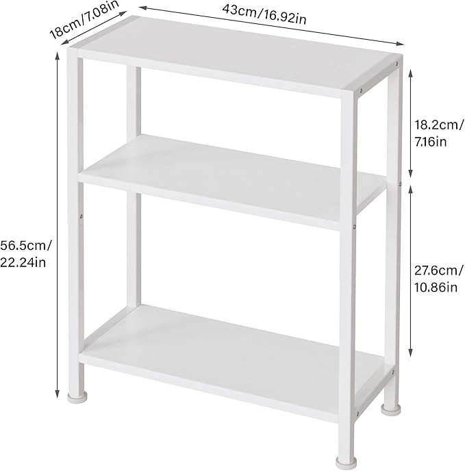 3-Tier Side Table, Small End Table, Sofa Side Table for Narrow Spaces, Slim End Table, Skinny Nightstand Table for Living Room Bedroom Office, White