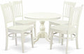 East West Furniture HBGR5-LWH-W 5 Piece Kitchen Table & Chairs Set Includes a Round Dining Room Table with Pedestal and 4 Dining Chairs, 42x42 Inch, Linen White