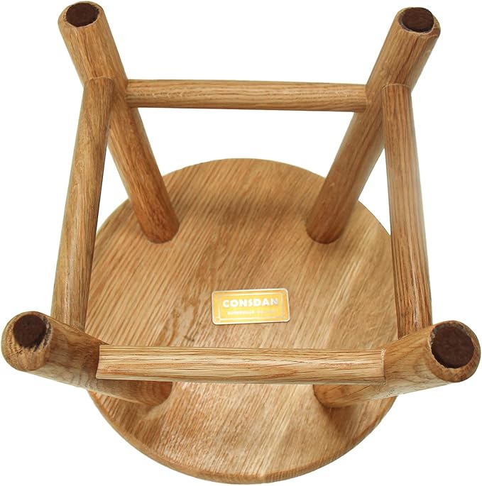 CONSDAN 9-Inch Round Step Stool for Adults & Kids, USA Grown Solid Oak Hardwood, Sturdy Small Foot Stool for Kitchen, Bedroom, Bathroom, Shoe Changing, Plant Stand, Fully Assembled (Natural)