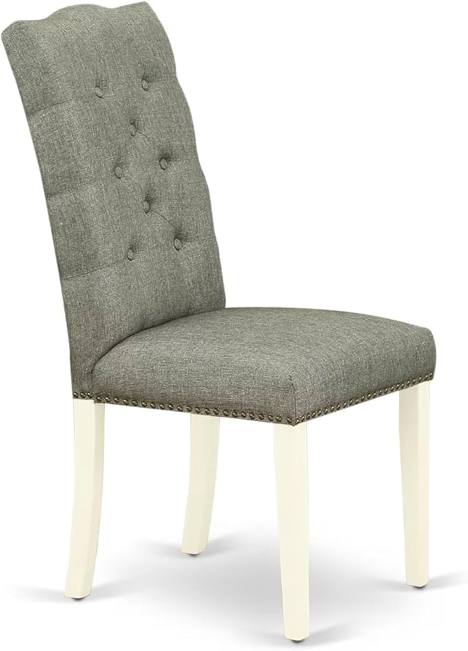 East West Furniture V097EL207-5 5 Piece Modern Dining Table Set Includes a Rectangle Wooden Table with V-Legs and 4 Gray Linen Fabric Upholstered Chairs, 40x72 Inch, Multi-Color