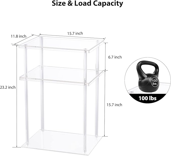 HMYHUM Clear Acrylic Side Table, 3-Tier End Table for Living Room, Small Bedside Table/Nightstand for Bedroom, Home Accent Table, Frame Design, 15.7" L x 11.8" W x 23.2" H