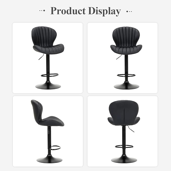 COLAMY Bar Stools Set of 3, Modern Swivel Bar Chairs, Adjustable Faux Leather Upholstered Barstools Counter Height with High Backrest for Bar, Kitchen Island, Dining Room, Black