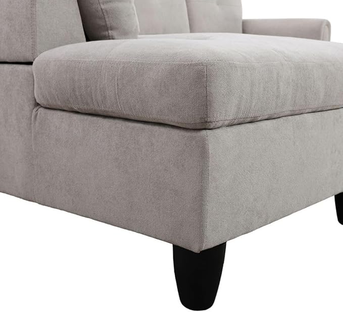 Grey White L-Shaped 3-Piece Flannel Sofa with Storage Ottoman Set, Sectional Couch Sofa Set for Living Room, Office, Small Space