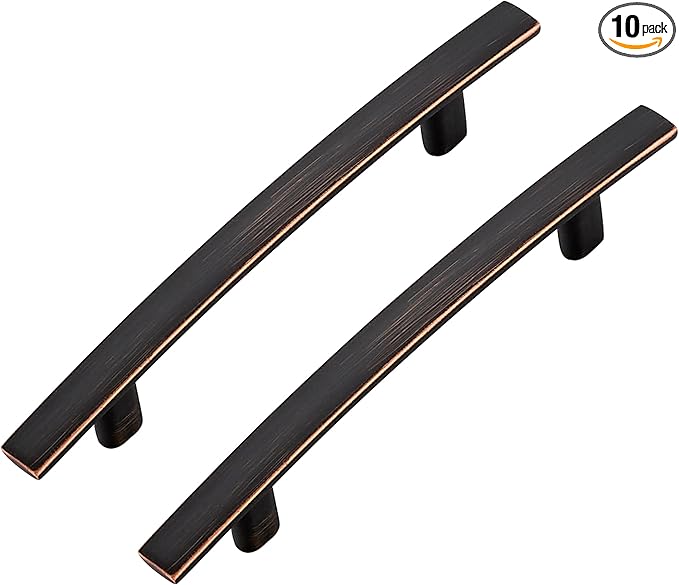10 Pack Cabinet Handles 3" Hole Center - Curved Cabinet Pulls Oil Rubbed Bronze Drawer Pulls for Kitchen Cupboard Solid Hardware for Dresser Drawer Arch Hardware
