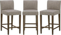CHITA Counter Height Bar Stools Set of 3, 27" H Seat Height Upholstered Barstools, PU Leather in Stone Grey