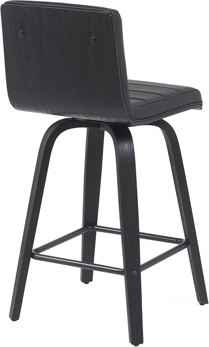 Armen Living Vienna Modern Swivel 26" Counter Height Barstool with Black Faux Leather and Black Wood Finish