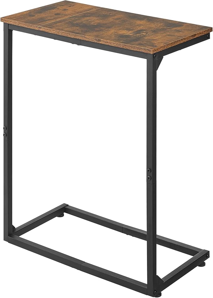 C Shape End Table, Large Surface Couch Table, C Table Sofa Side End Table, Side Table for Couch Slide Under, for Living Room, Bedroom, Home Office, Rustic Design, 21.7" D x 11.8"W x 26.4"H