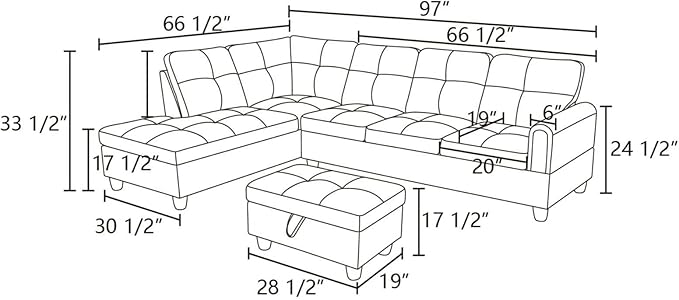 Sectional Couch with Ottoman Storage, L Shaped Couch Sofa Furniture Sets, Modern Modular Comfy Sofa for Living Room Bedroom, Blue