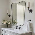 ANDY STAR Bathroom Mirror, 26x38 Inch Matte Black Vanity Mirror, Black Asymmetrical Mirror in Premium Stainless Steel Metal Frame Deep 1’’, Wall Mount Vertically Only