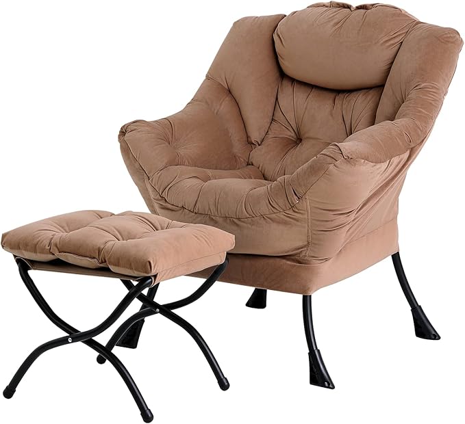 Large Lazy Chair with Ottoman, Accent Reading Chair with a Footrest, Cozy Lounge Armchair, Leisure Sofa Armchair for Living Room, Bedroom, Dorm Room, Office