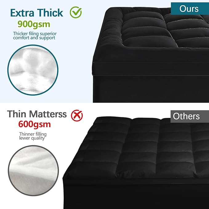 CYMULA California King Mattress Topper - Extra Thick Cooling Mattress Pad Cover for Back Pain - Soft Mattress Protector with 8-21 Inch Deep Pocket, Black