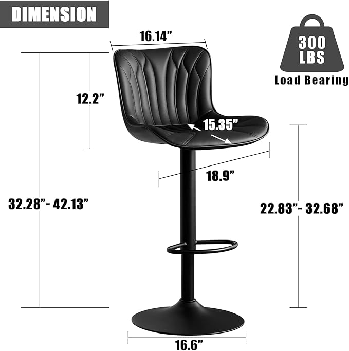 YOUNIKE 3 Black Bar Stools Modern Swivel Counter Height Bar Chair with Back Adjustable Kitchen Island Faux Leather Padded Barstools taburetes de bar Breakfast sillas para barra de cocina 3PCS