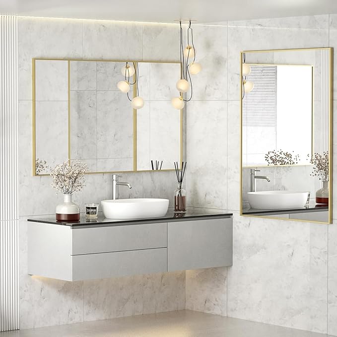 Koonmi Gold Mirrors for Wall, 30x40 Inch Bathroom Mirror, Rectangular Wall Mirror for Living Room Bedroom Bathroom, Hangs Horizontally or Vertically
