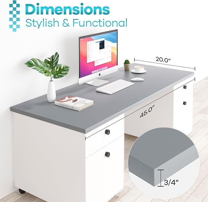 Kaboon 45x20 inch Table Top Universal, Solid One-Piece Desktop, Reversible Melamine Countertop, Double Desks, L-Desk DIY, Gray
