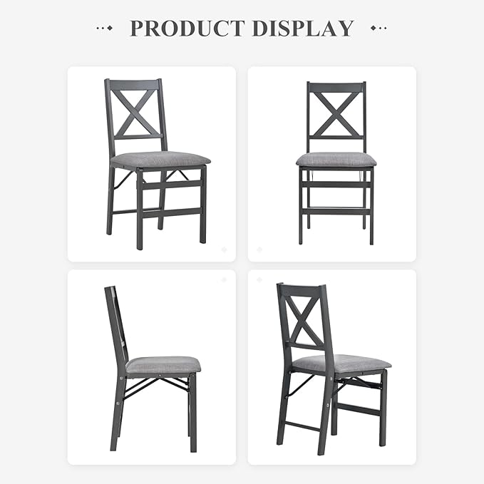 COLAMY Folding Dining Chairs Set of 6, Foldable Chairs with Padded Seats, Wood Folding Dining Room Chairs for Kitchen, Party, Camping, Dark Grey
