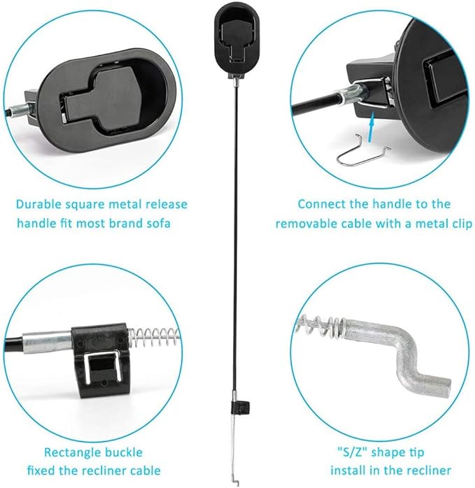 Metal Recliner Handle Replacement Parts with Cable, Universal Recliner Sofa Chair Couch Release Lever Pull Handle, Fits Ashley and Major Recliner Brands, Exposed Cable Length 4.9“