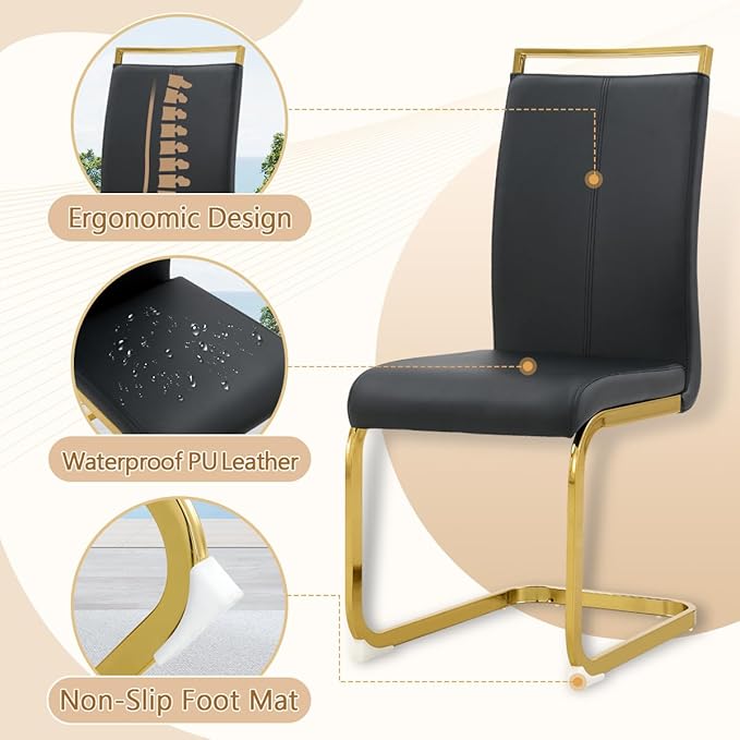 Dining Chairs Set of 8, Faux Leather with Plated Chrome Metal Frame, Modern Kitchen Chairs with Padded Seat High Back for Dining Room, Kitchen, Living Room