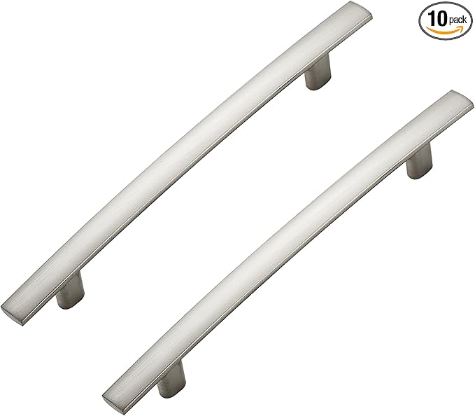 10 Pack Cabinet Handles 5" Hole Center - Curved Cabinet Pulls Brushed Nickel Drawer Pulls for Kitchen Cupboard Solid Hardware for Dresser Drawer Arch Hardware