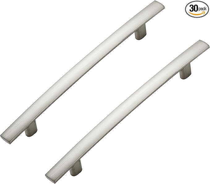 30 Pack Cabinet Handles 5" Hole Center - Curved Cabinet Pulls Brushed Nickel Drawer Pulls for Kitchen Cupboard Solid Hardware for Dresser Drawer Arch Hardware