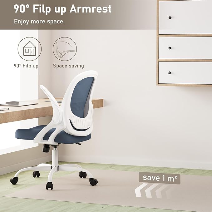 Home Office Chair Work Desk Chair Comfort Ergonomic Swivel Computer Chair, Breathable Mesh Desk Chair, Lumbar Support Task Chair with Wheels and Flip-up Arms and Adjustable Height