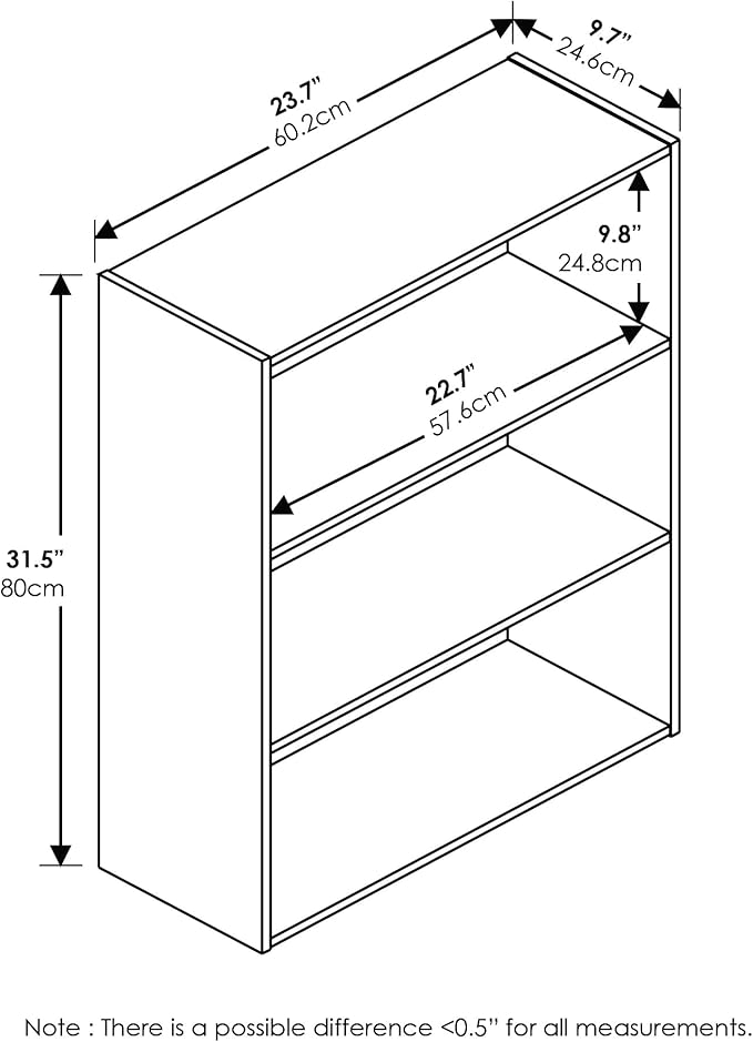Furinno Pasir 3-Tier Open Shelf Bookcase, Steam Beech