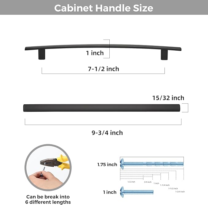 5 Pack Cabinet Handles 7.5" Hole Center - Curved Cabinet Pulls Black Drawer Pulls for Kitchen Cupboard Solid Hardware for Dresser Drawer Arch Hardware