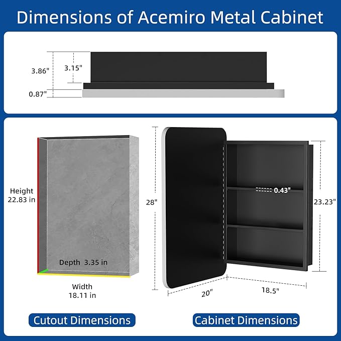 20x28 Inch Brushed Silver Recessed Medicine Cabinet with Mirror Metal Framed Surface Wall Mounted Bathroom Medicine Cabinet Mirror with Storage