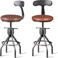 Diwhy Industrial Vintage Bar Stool, Kitchen Counter Height Adjustable Pipe Chair, Cast Iron Stool, Swivel Bar Stool with Backrest, Silver, Fully Welded Set of 2 Brown Upholstered