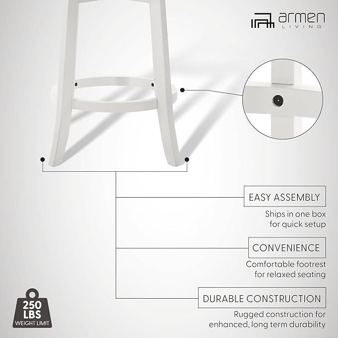 Armen Living Blair 26 in. Matte White Counter Height Rubberwood Swivel Barstool with Fog Fabric Seat - Set of 3