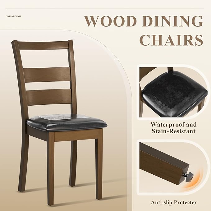 COLAMY Farmhouse Dining Chairs Set of 2, Upholstered Kitchen Chairs with Ladder Back, Modern Wood Side Dining Room Chairs with Wooden Legs for Rustic Restaurant, Dark Brown