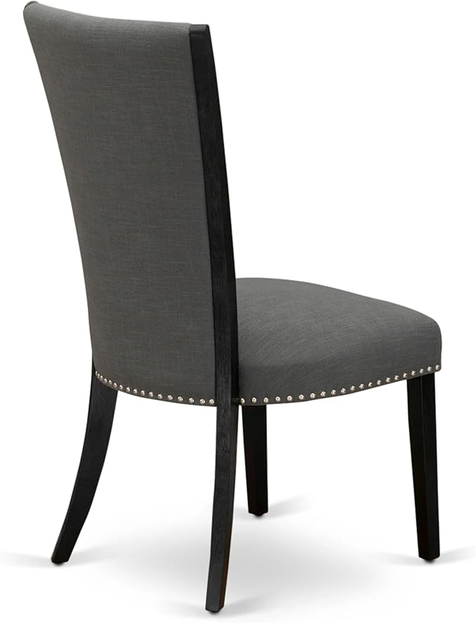 X02VE-2C6-50 - 6-pc Dining Table Set a Kitchen Table with a coffee Table and 2 wooden Benches and 2 Dark Gotham Grey Linen Fabric Chairs, 39x120 Inch, Wire Brushed Black