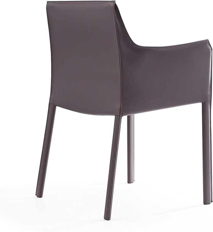 Manhattan Comfort Paris Modern Saddle Leather Dining Chairs, Metal Frame, Comfortable Padded Seat, Fully Assembled Armchair Accent Furniture, Set of 2, Grey