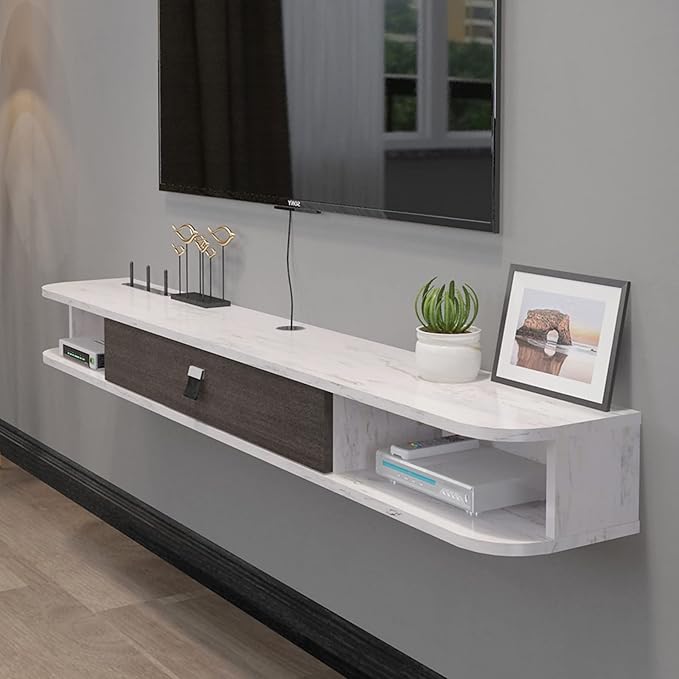 Pmnianhua Floating TV Console,55'' Wall-Mounted Media Console,Floating TV Cabinet,Modern Floating TV Stand,Under TV Entertainment Shelf with Door and Storage for Bedroom Living Room (Grey-White)