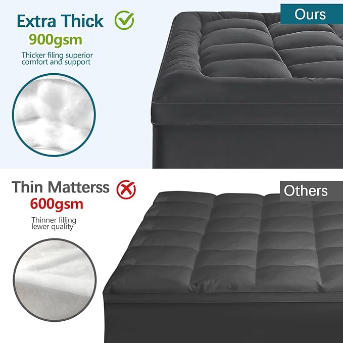 CYMULA RV King Mattress Topper - Extra Thick Cooling Mattress Pad Cover for Back Pain - Soft Mattress Protector Firm Bed Topper Pillow Top with 8-21 Inch Deep Pocket 3D Snow Down Alternative Fill