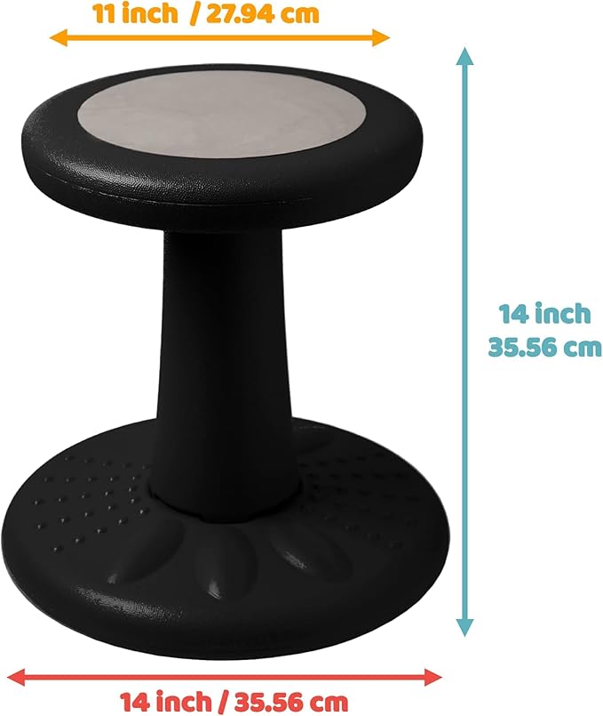 ActiveChairs Kids Wobble Chair, Flexible Preschool & Elementary Classroom Seating, Improves Focus, Posture & Helps ADHD/ADD, Sensory Chair, [Active Fidget Chairs], 14" Stool, Ages 3-7, Black
